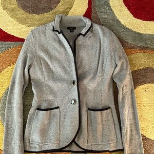 Like-New Ann Taylor Factory Grey and Black Sweater Material Blazer Medium Petite